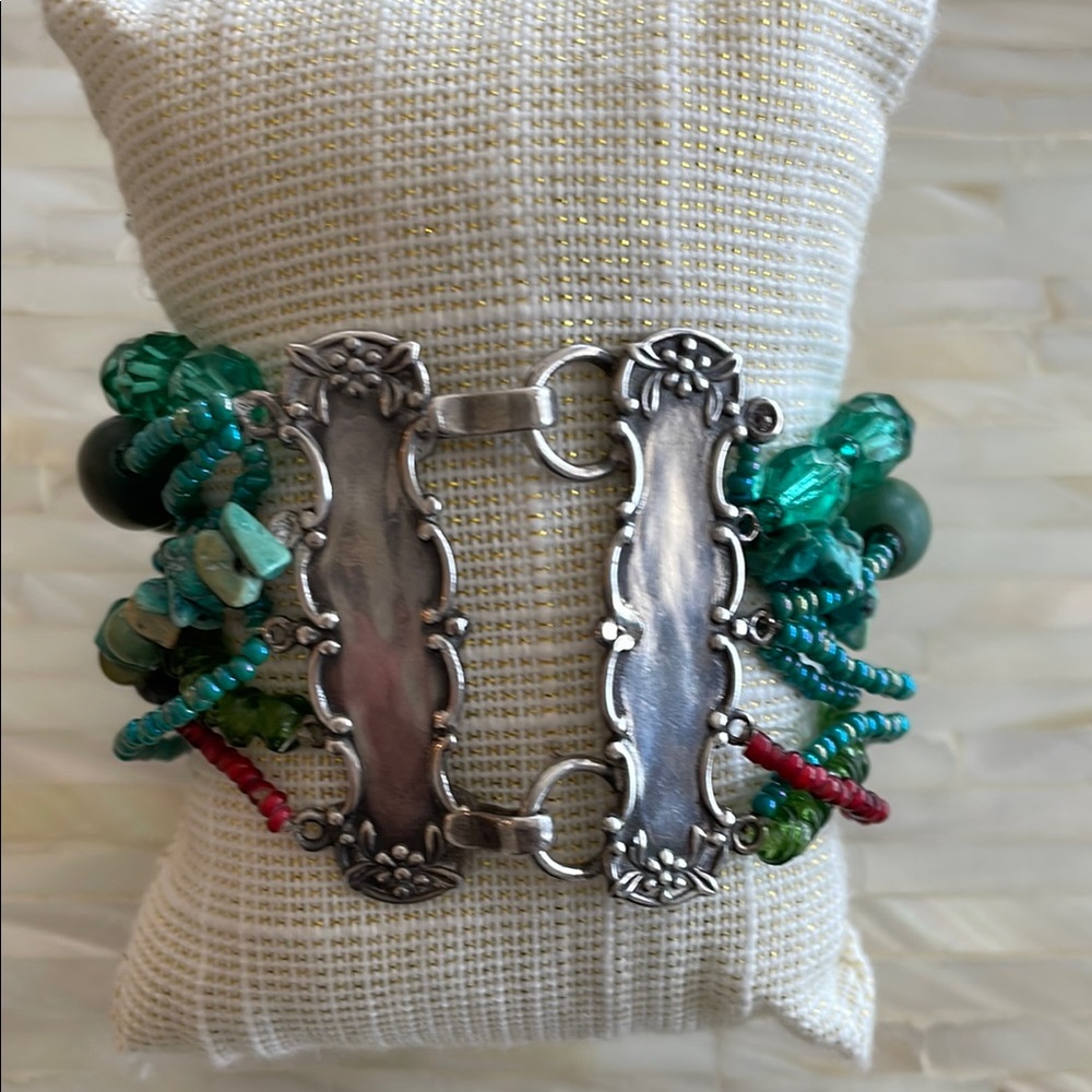 Vintage Foree Luggage Tag Multi Strand Beaded Bracelet Sterling Silver